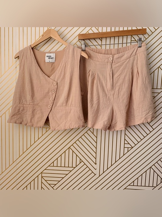 Paper Heart Pants - Paper hearts 100% Cotton Vest Asymmetrical & High Waist pleated Shorts Set XL